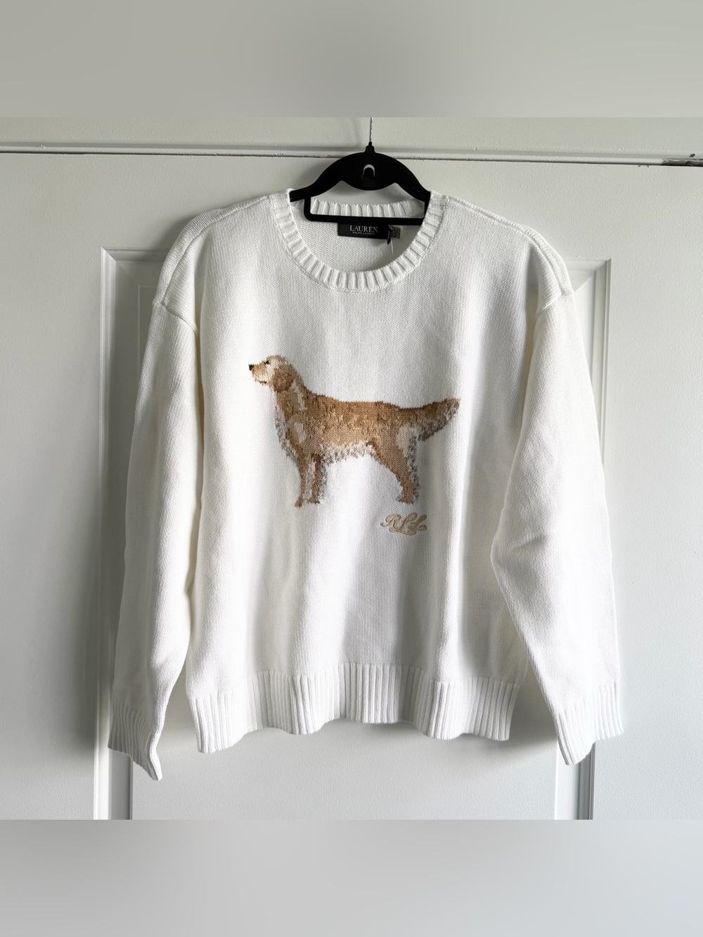 Lauren Ralph Lauren Intarsia Knit Dog Golden Retriever Sweater in White NWT - Picture 2 of 8